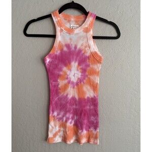 NWT Wesley Bandier Rivington Tie Dye Tank Top Pink Orange White High Neck, Small